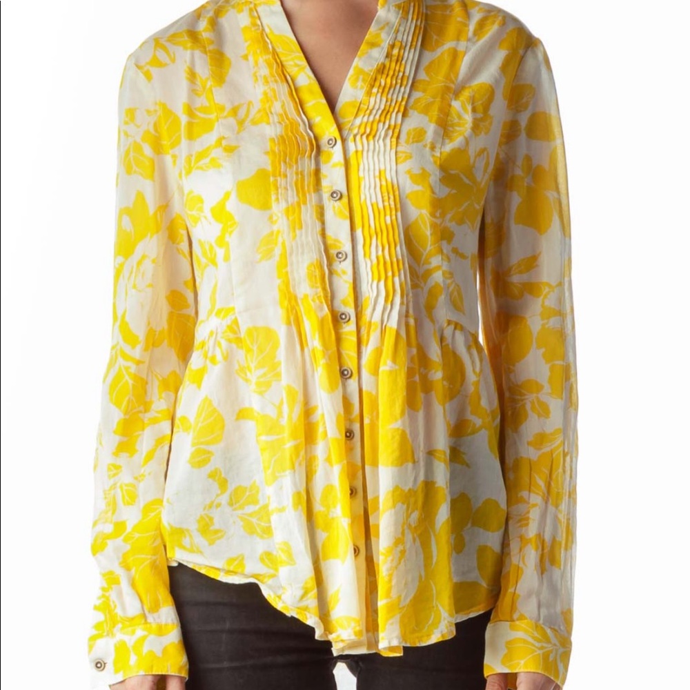 MAEVE Anthropologie yellow Floral Buttoned Blouse - Size 2